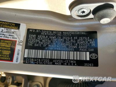 Zdjęcie 12 z 12 samochodu: 2012 TOYOTA CAMRY LE VIN:4T1BF1FK6CU030005 - miniatura