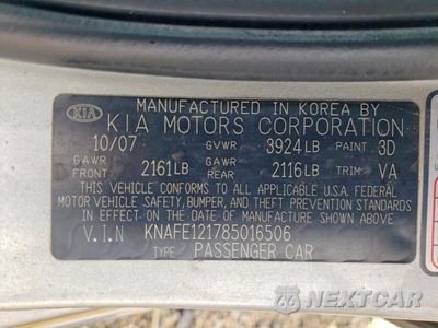 Zdjęcie 12 z 12 samochodu: 2008 KIA SPECTRA LX VIN:KNAFE121785016506 - miniatura