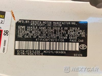Zdjęcie 12 z 12 samochodu: 2008 TOYOTA CAMRY SOLARA SLE V6 VIN:4T1FA38P78U151136 - miniatura