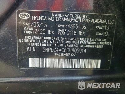 Zdjęcie 12 z 12 samochodu: 2014 HYUNDAI SONATA LIMITED VIN:5NPEC4AC6EH805914 - miniatura
