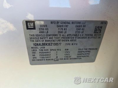 Zdjęcie 13 z 13 samochodu: 2014 CHEVROLET EQUINOX LT VIN:1GNALBEK3EZ138577 - miniatura