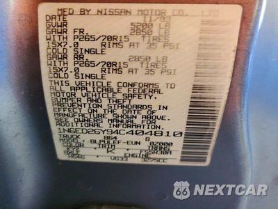 Zdjęcie 12 z 12 samochodu: 2004 NISSAN FRONTIER XE-V6 VIN:1N6ED26Y94C404810 - miniatura