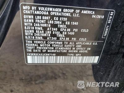 Zdjęcie 13 z 13 samochodu: 2018 VOLKSWAGEN ATLAS SE VIN:1V2KR2CAXJC567149 - miniatura