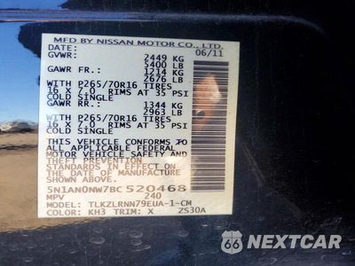 Zdjęcie 12 z 12 samochodu: 2011 NISSAN XTERRA X VIN:5N1AN0NW7BC520468 - miniatura