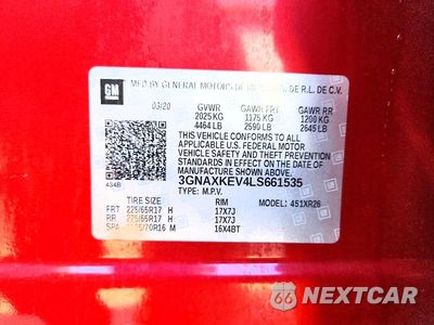 Zdjęcie 13 z 13 samochodu: 2020 CHEVROLET EQUINOX LT VIN:3GNAXKEV4LS661535 - miniatura