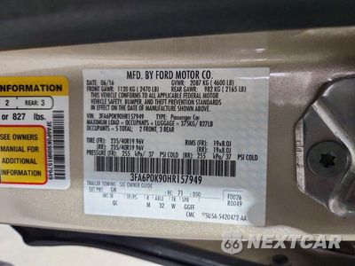 Zdjęcie 12 z 12 samochodu: 2017 FORD FUSION TITANIUM VIN:3FA6P0K90HR157949 - miniatura