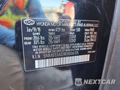 Zdjęcie 13 z 13 samochodu: 2019 HYUNDAI SANTA FE SEL 2.4L VIN:5NMS33AD1KH006315 - miniatura