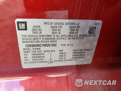Zdjęcie 13 z 13 samochodu: 2017 CHEVROLET SUBURBAN K1500 LT VIN:1GNSKHKC7HR261892 - miniatura