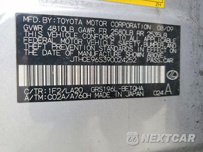 Zdjęcie 12 z 12 samochodu: 2009 LEXUS GS 350 VIN:JTHCE96S390024252 - miniatura