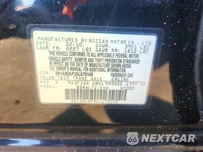 Zdjęcie 12 z 12 samochodu: 2010 NISSAN SENTRA 2.0 VIN:3N1AB6AP3AL670145 - miniatura