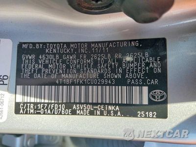 Zdjęcie 12 z 12 samochodu: 2012 TOYOTA CAMRY LE VIN:4T1BF1FK1CU029943 - miniatura