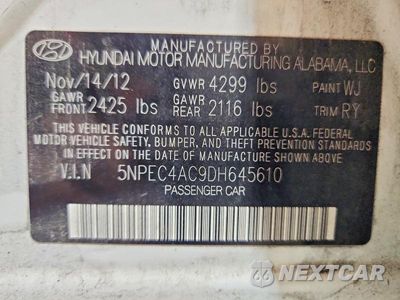 Zdjęcie 12 z 12 samochodu: 2013 HYUNDAI SONATA SE VIN:5NPEC4AC9DH645610 - miniatura