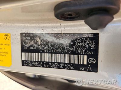 Zdjęcie 12 z 12 samochodu: 2003 LEXUS ES 300 VIN:JTHBF30G030134712 - miniatura