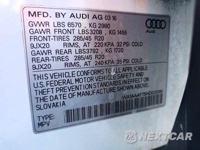Zdjęcie 12 z 12 samochodu: 2017 AUDI Q7 PREMIUM VIN:WA1AAAF75HD012090 - miniatura