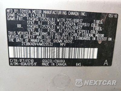 Zdjęcie 13 z 13 samochodu: 2010 TOYOTA RAV4 BASE VIN:2T3BK4DV4AW029532 - miniatura