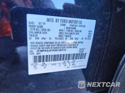Zdjęcie 14 z 14 samochodu: 2019 FORD EDGE SEL VIN:2FMPK4J91KBC48316 - miniatura