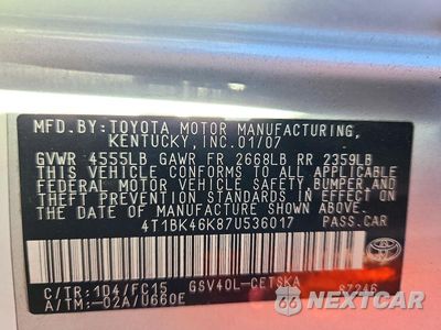 Zdjęcie 12 z 12 samochodu: 2007 TOYOTA CAMRY SE V6 VIN:4T1BK46K87U536017 - miniatura