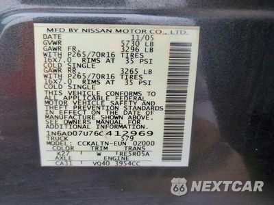 Zdjęcie 12 z 12 samochodu: 2006 NISSAN FRONTIER SE VIN:1N6AD07U76C412969 - miniatura