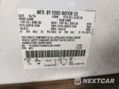 Zdjęcie 13 z 13 samochodu: 2017 FORD EXPLORER XLT VIN:1FM5K7D86HGA12497 - miniatura