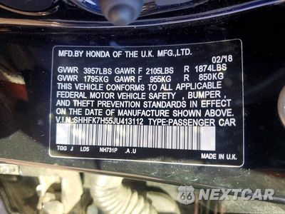 Zdjęcie 12 z 12 samochodu: 2018 HONDA CIVIC EX VIN:SHHFK7H55JU413112 - miniatura