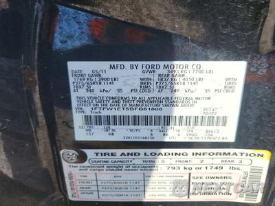 Zdjęcie 12 z 12 samochodu: 2011 FORD F150 SUPERCREW VIN:1FTFW1ET5BFB81808 - miniatura