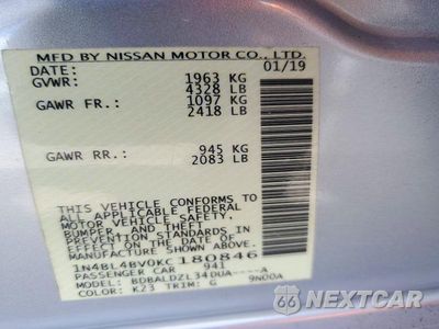 Zdjęcie 12 z 12 samochodu: 2019 NISSAN ALTIMA S VIN:1N4BL4BV0KC180846 - miniatura