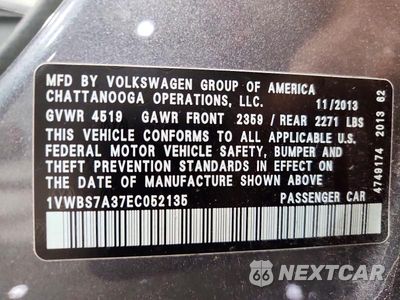 Zdjęcie 12 z 12 samochodu: 2014 VOLKSWAGEN PASSAT SE VIN:1VWBS7A37EC052135 - miniatura