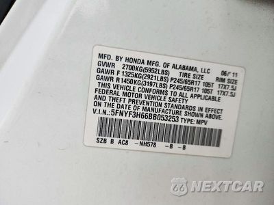 Zdjęcie 13 z 13 samochodu: 2011 HONDA PILOT EXL VIN:5FNYF3H66BB053253 - miniatura