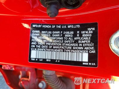 Zdjęcie 12 z 12 samochodu: 2017 HONDA CIVIC SPORT VIN:SHHFK7H41HU404876 - miniatura
