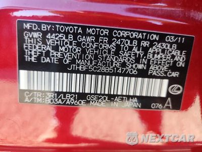 Zdjęcie 12 z 12 samochodu: 2011 LEXUS IS 250 BASE VIN:JTHBF5C28B5147706 - miniatura