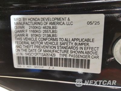 Zdjęcie 12 z 12 samochodu: 2025 HONDA ACCORD HYBRID SPORT-L VIN:1HGCY2F71SA051429 - miniatura