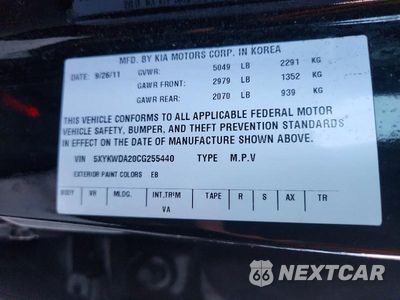 Zdjęcie 13 z 13 samochodu: 2012 KIA SORENTO SX VIN:5XYKWDA20CG255440 - miniatura