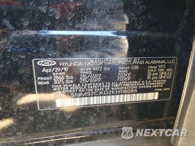 Zdjęcie 12 z 12 samochodu: 2019 HYUNDAI SANTA FE SE VIN:5NMS2CAD2KH118088 - miniatura