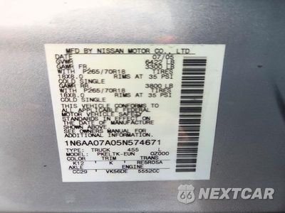 Zdjęcie 12 z 12 samochodu: 2005 NISSAN TITAN SE VIN:1N6AA07A05N574671 - miniatura