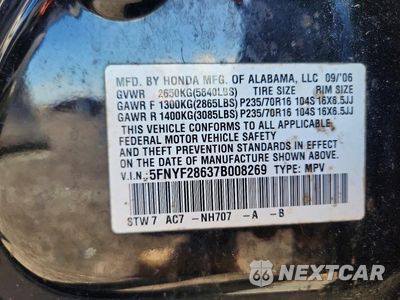 Zdjęcie 13 z 13 samochodu: 2007 HONDA PILOT EXL VIN:5FNYF28637B008269 - miniatura