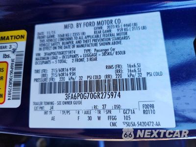 Zdjęcie 12 z 12 samochodu: 2016 FORD FUSION S VIN:3FA6P0G70GR275974 - miniatura