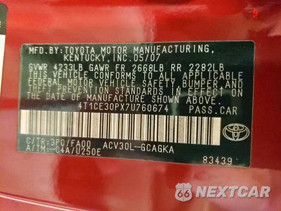 Zdjęcie 12 z 12 samochodu: 2007 TOYOTA CAMRY SOLARA SLE VIN:4T1CE30PX7U760674 - miniatura