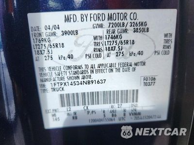 Zdjęcie 12 z 12 samochodu: 2004 FORD F150 VIN:1FTPX14534NB91637 - miniatura