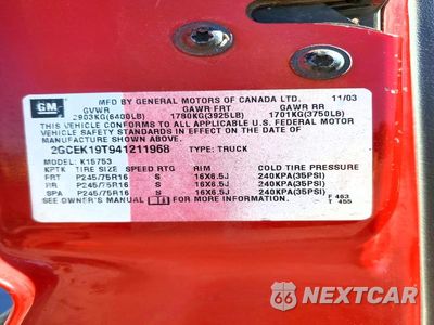 Zdjęcie 12 z 12 samochodu: 2004 CHEVROLET SILVERADO K1500 VIN:2GCEK19T941211968 - miniatura