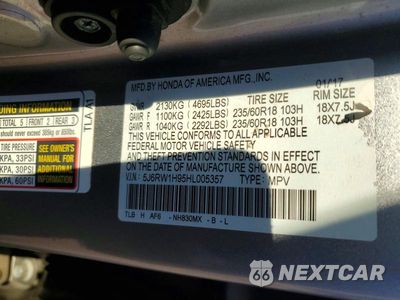 Zdjęcie 13 z 13 samochodu: 2017 HONDA CR-V TOURING VIN:5J6RW1H95HL005357 - miniatura