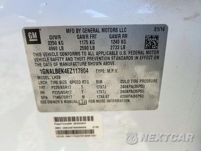 Zdjęcie 12 z 12 samochodu: 2014 CHEVROLET EQUINOX LT VIN:1GNALBEK4EZ117804 - miniatura