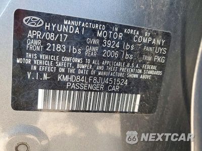 Zdjęcie 13 z 13 samochodu: 2018 HYUNDAI ELANTRA SEL VIN:KMHD84LF8JU451524 - miniatura