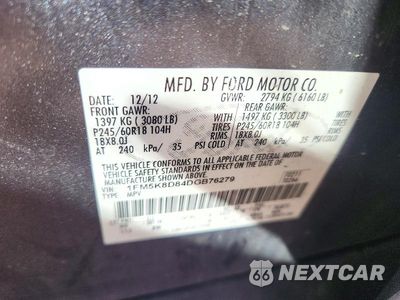 Zdjęcie 12 z 12 samochodu: 2013 FORD EXPLORER XLT VIN:1FM5K8D84DGB76279 - miniatura