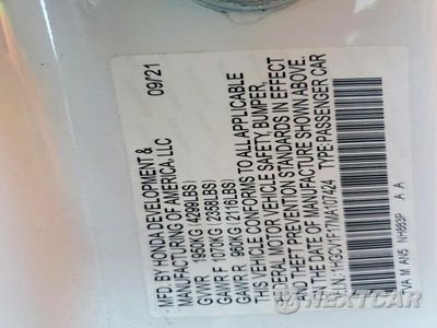 Zdjęcie 12 z 12 samochodu: 2021 HONDA ACCORD LX VIN:1HGCV1F17MA107424 - miniatura
