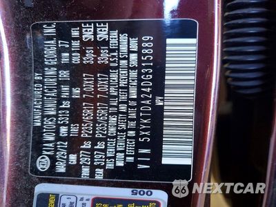 Zdjęcie 14 z 14 samochodu: 2013 KIA SORENTO LX VIN:5XYKTDA24DG315889 - miniatura