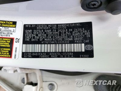 Zdjęcie 12 z 12 samochodu: 2020 TOYOTA CAMRY VIN:4T1G11AK7LU335332 - miniatura