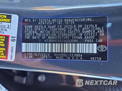 Zdjęcie 12 z 12 samochodu: 2026 TOYOTA CAMRY LE VIN:4T1DAACK0TU223584 - miniatura