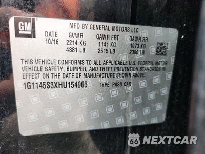 Zdjęcie 12 z 12 samochodu: 2017 CHEVROLET IMPALA PREMIER VIN:1G1145S3XHU154905 - miniatura