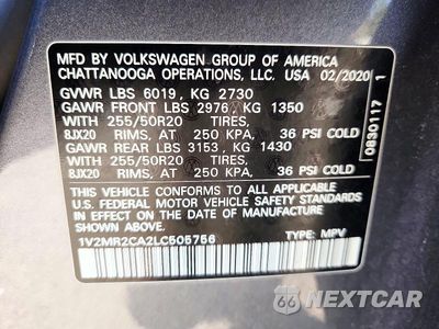 Zdjęcie 13 z 13 samochodu: 2020 VOLKSWAGEN ATLAS SEL VIN:1V2MR2CA2LC505756 - miniatura