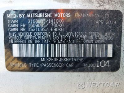 Zdjęcie 12 z 12 samochodu: 2019 MITSUBISHI MIRAGE G4 ES VIN:ML32F3FJ5KHF15756 - miniatura